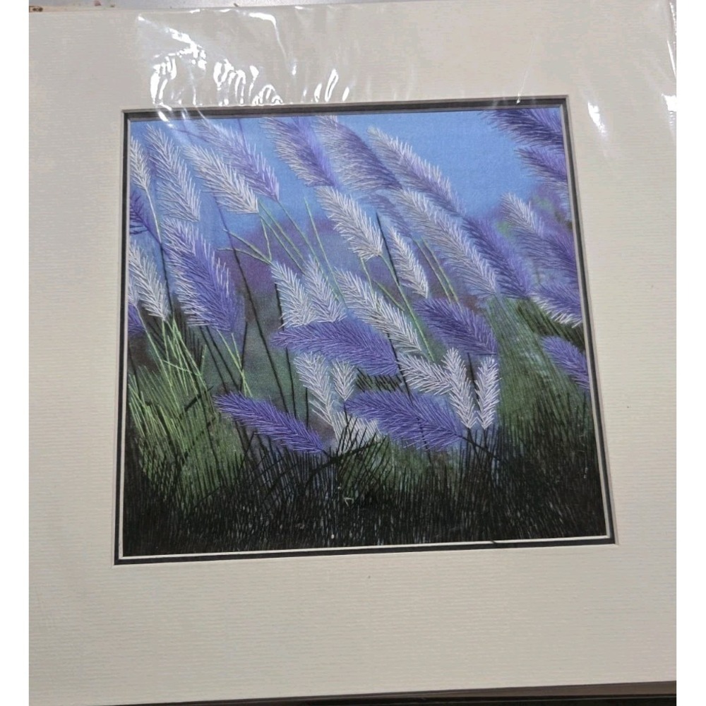 Handmade Silk Embroidery Art - Hand Stitched Thread Painting - Wild Grasses